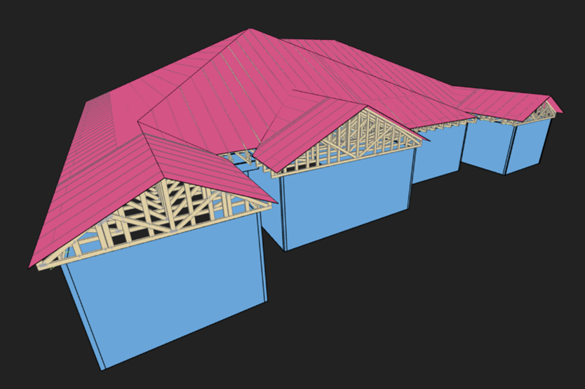 3D truss design rendering — roof truss engineering